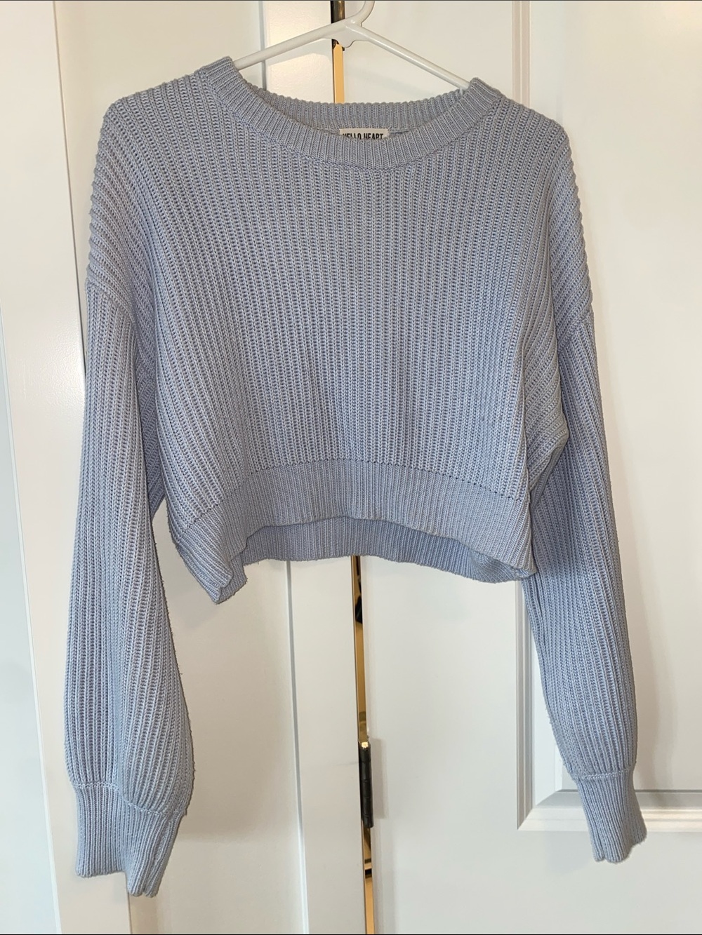 Light Blue Cropped Knit Sweater, Cotton Blend